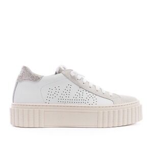 P448 Womens Creeper Platform Sneakers White Pluto Leather Glitter Size 8/ 38‎